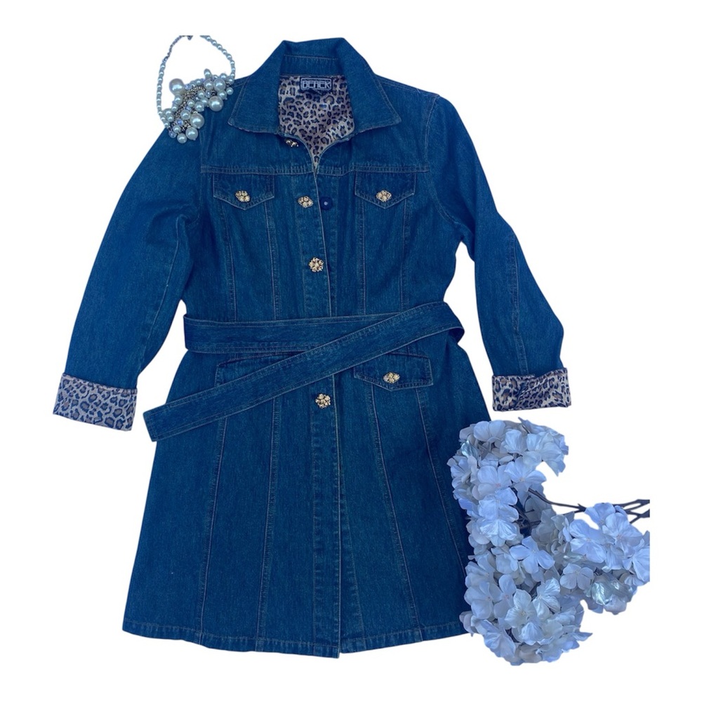 Berek 2 Blue Denim Vintage Coat/Jacket with Belt and Rhinestone Buttons